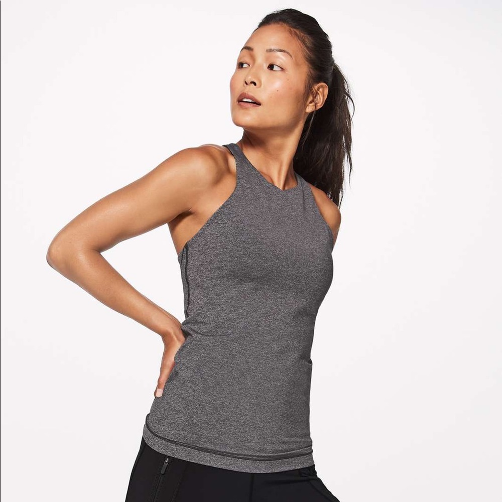 LULULEMON In Training Tank Heathered Black W1AR9S Size 8